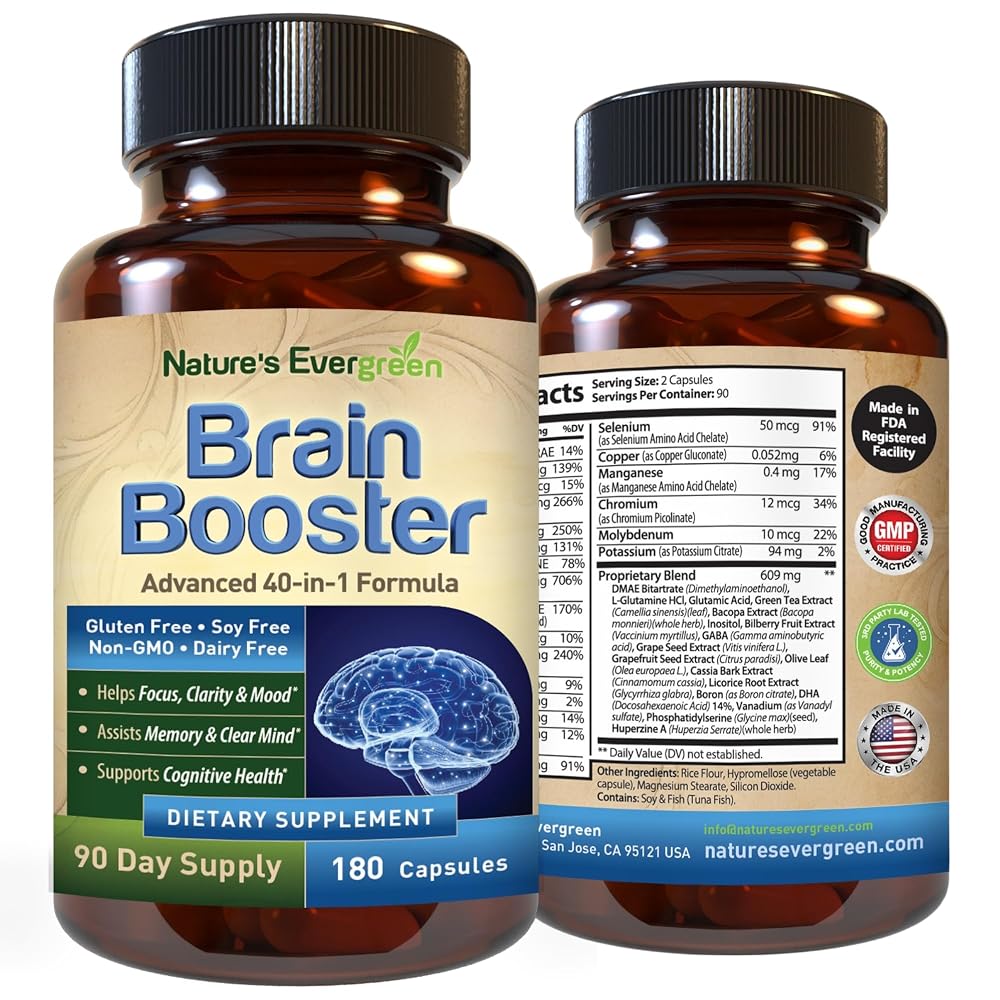 Nature's Evergreen Brain Booster 40-in-1 Nootropic - 180 Capsules