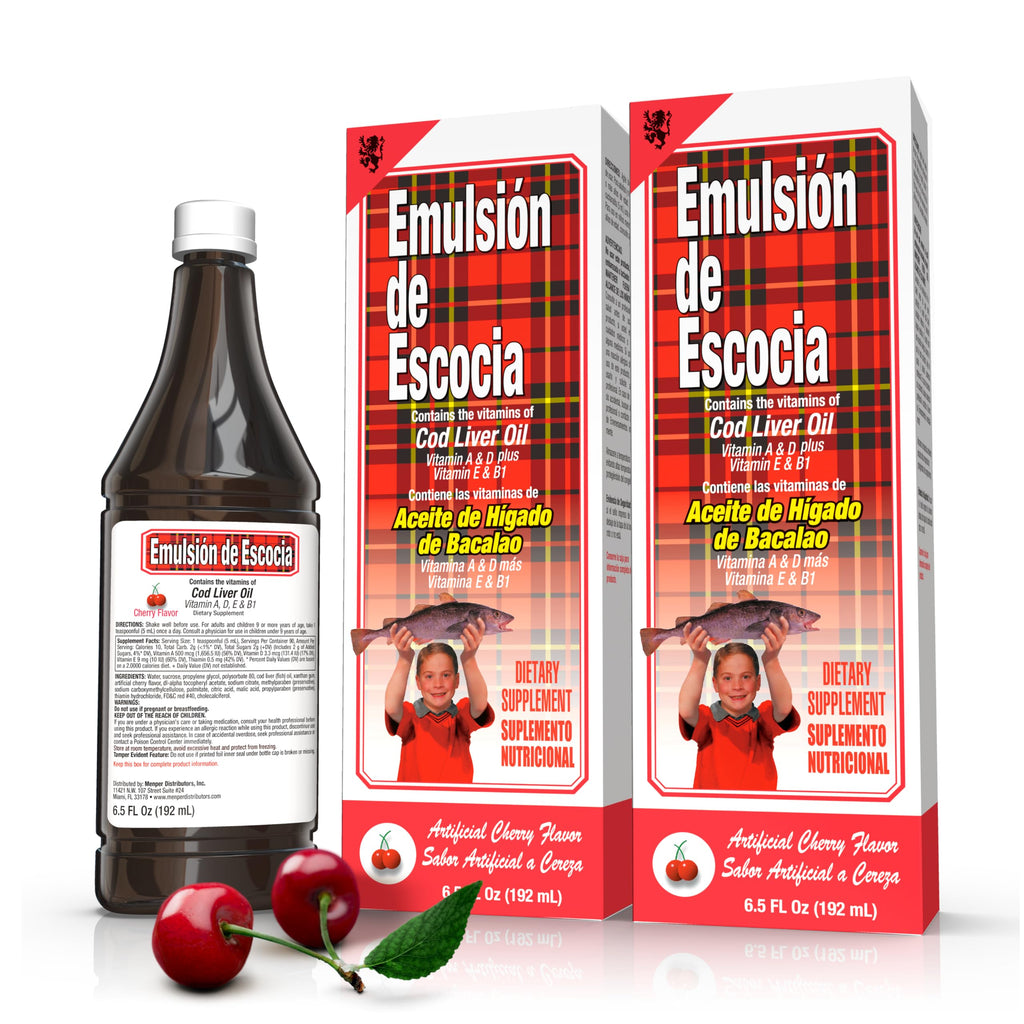 Emulsion de Escocia Cod Liver Oil with Vitamins A, D, E, B1 - 6.5 oz (2-Pack)