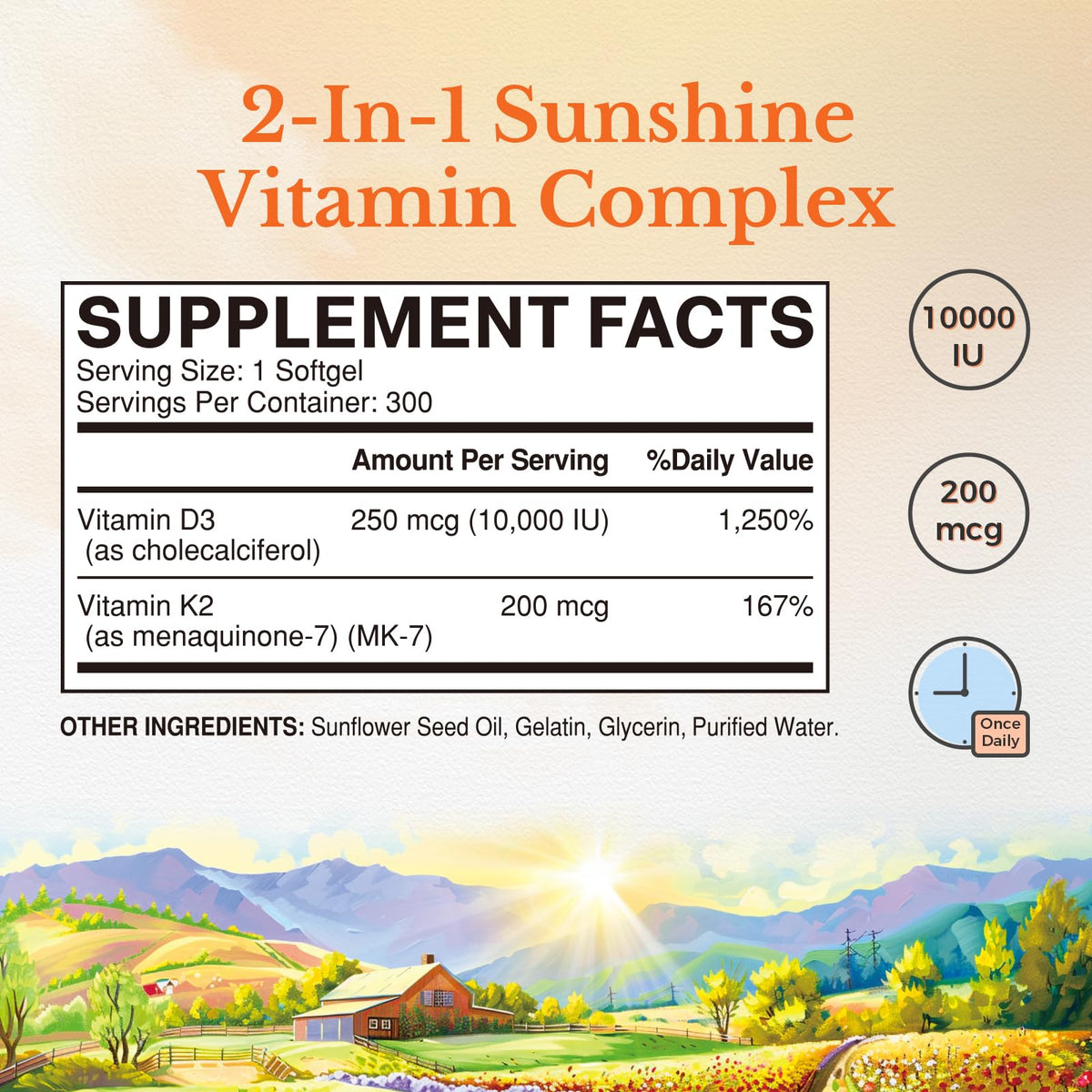 Vitalitown Vitamin D3 K2 10000 IU - 300 Softgels - image 2