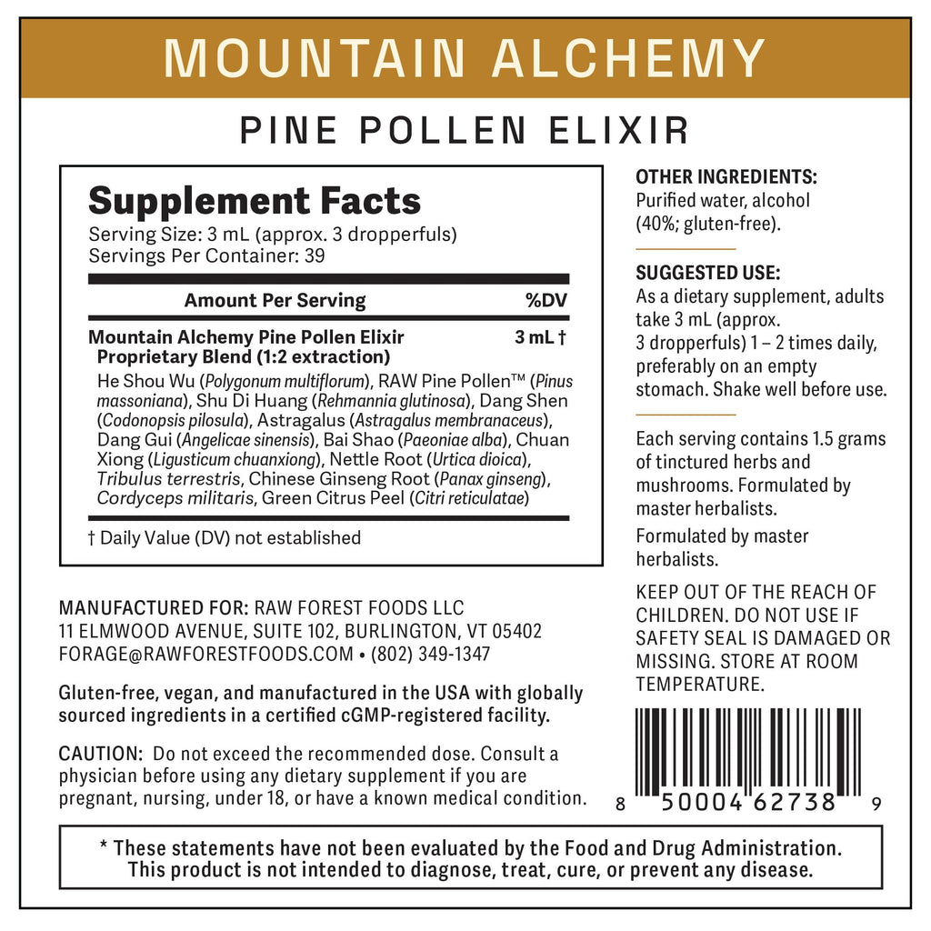 RAW Forest Foods Mountain Alchemy Pine Pollen Elixir Tincture