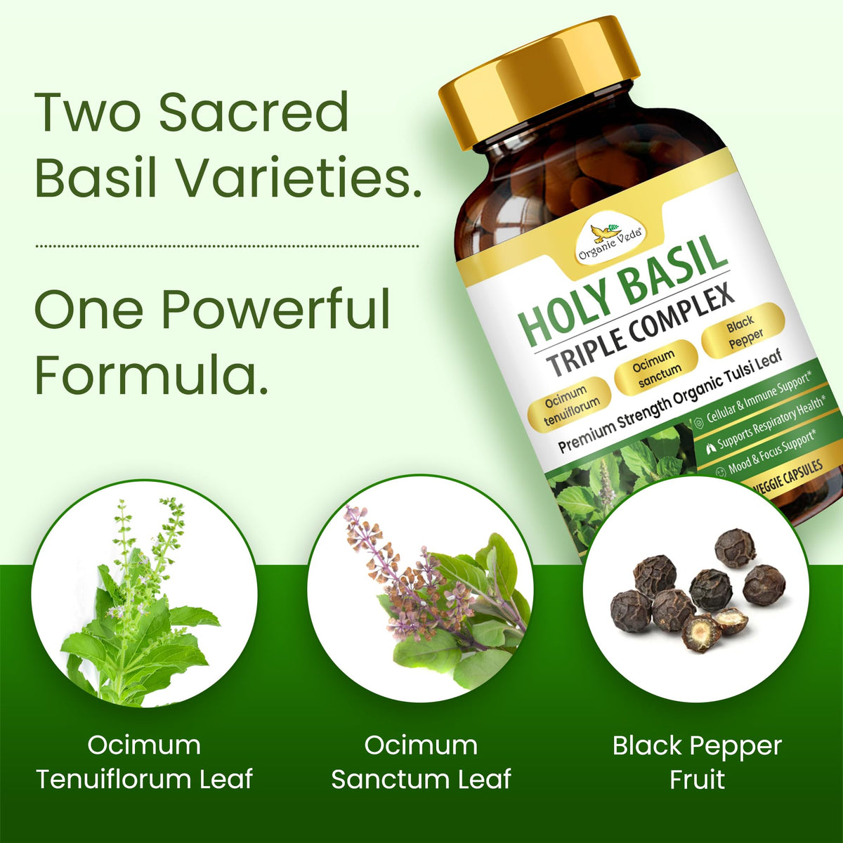 Organic Veda Holy Basil Capsules with Black Pepper - 60 Vegan Capsules - image 3