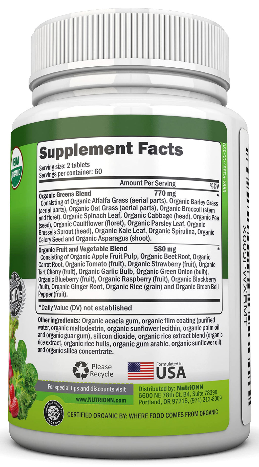 NutriONN Organic Super Greens Capsules - 120 Count - image 2
