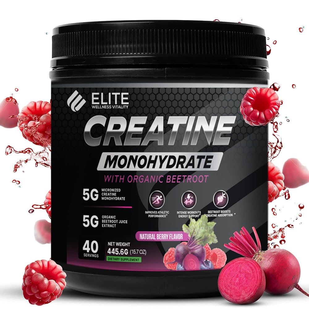 Elite Wellness Creatine Monohydrate Powder with Organic Beetroot - 40 oz