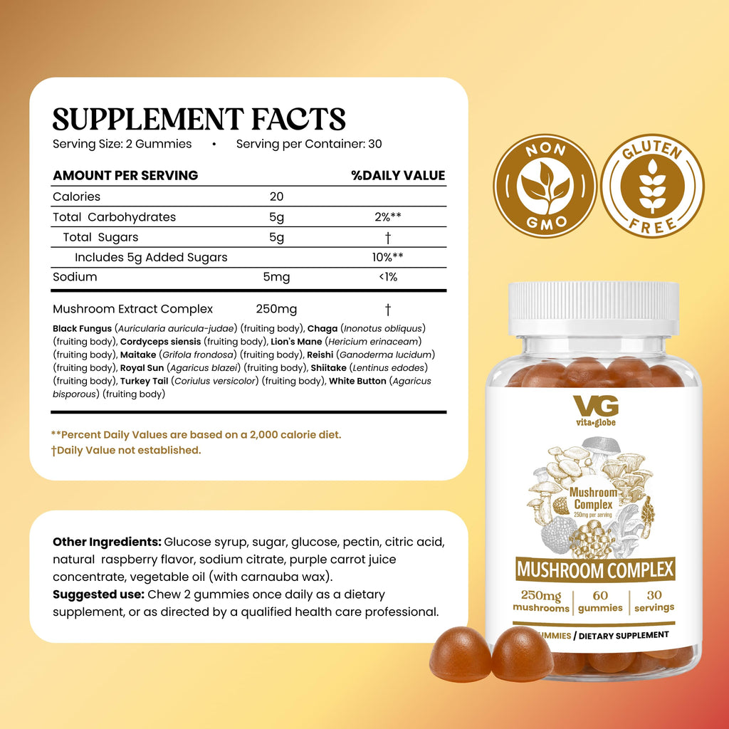 Vita Globe Mushroom Complex Gummies with Lions Mane - 60 Gummies - image 2