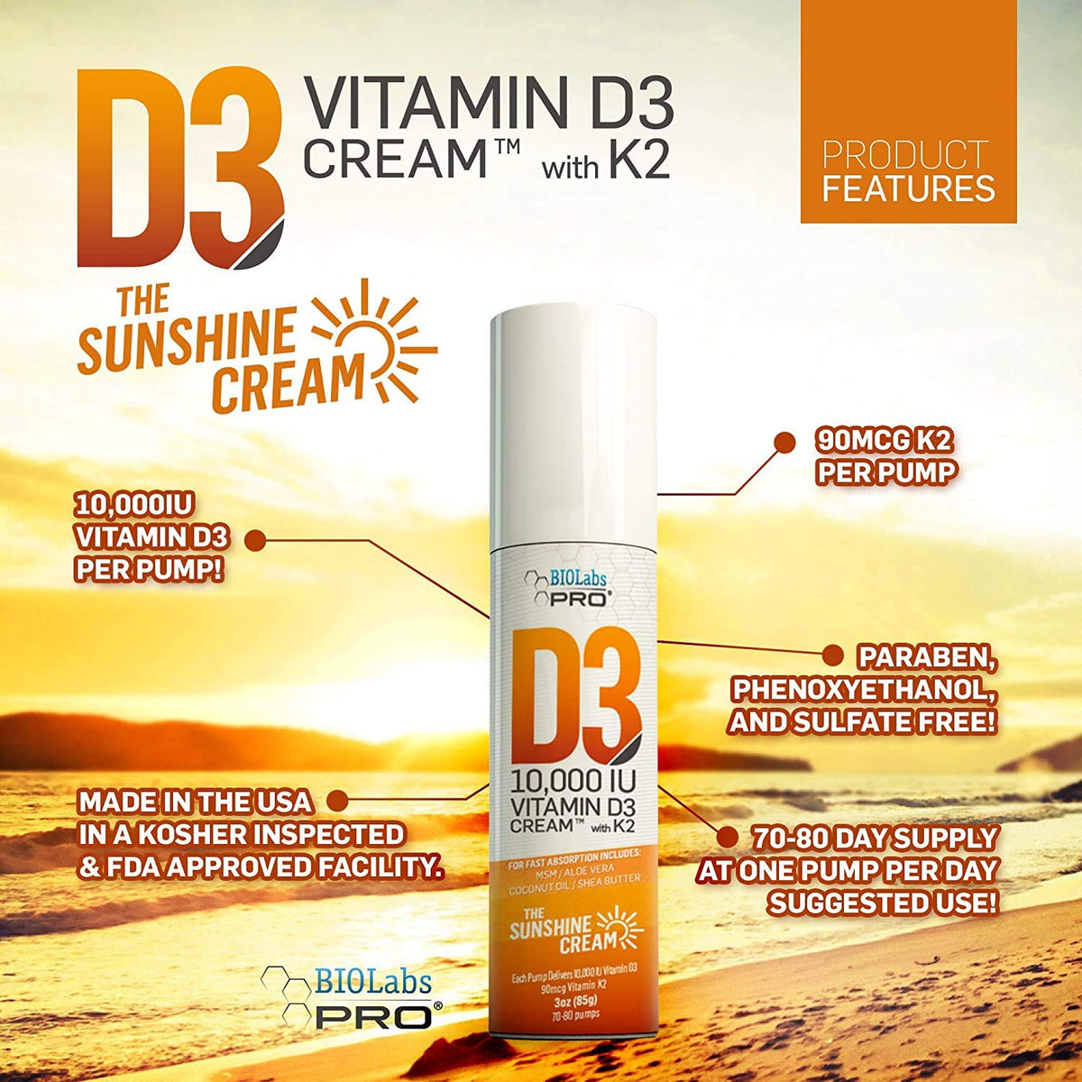 BIOLABS PRO Vitamin D3 10000 IU Cream with K2 - 3 Ounce - image 3