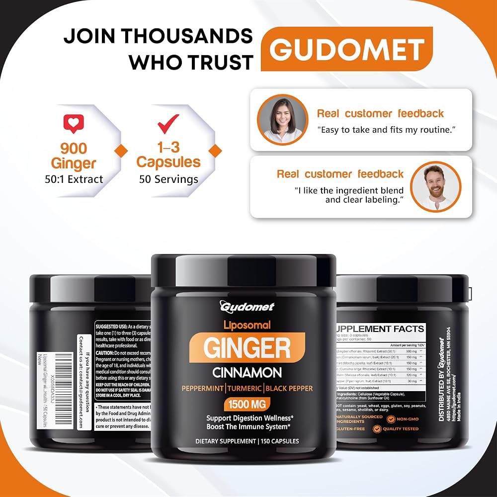GUDOMET Liposomal Ginger Complex 1,500 mg - 150 Capsules - image 9