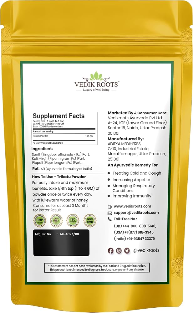 VEDIKROOTS Trikatu Powder Digestive Support - 100 g - image 2
