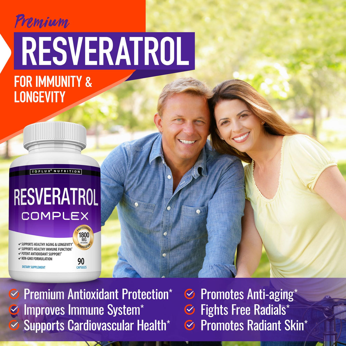 Toplux Resveratrol Supplement 1800 mg Antioxidant Complex - 90 Capsules - image 3