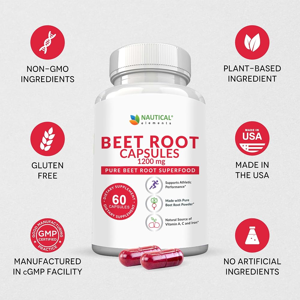 Nautical Elements Beet Root Capsules - 1200mg Per Serving - 200 Beet