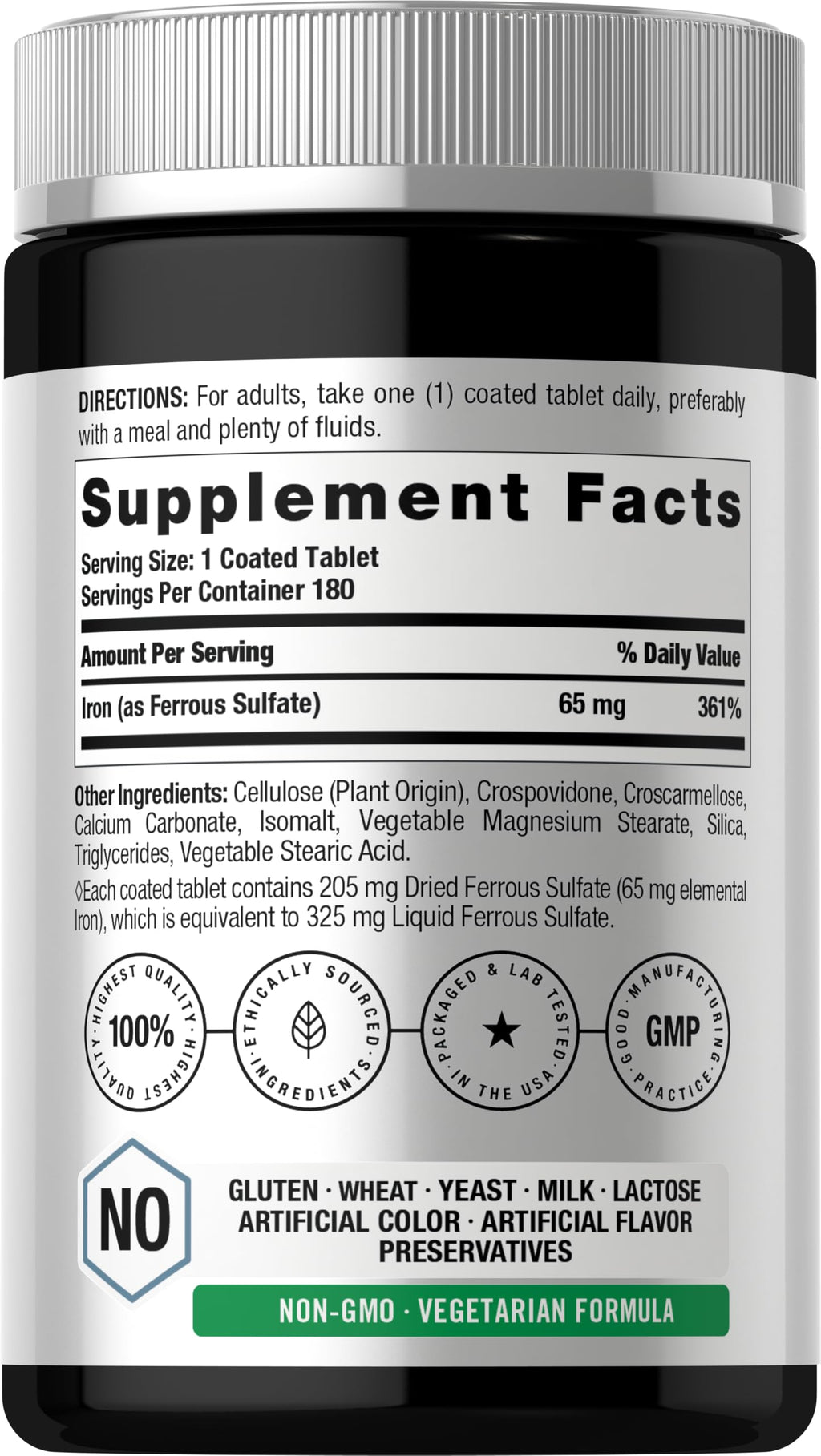 Horbäach Iron Supplement Ferrous Sulfate - 180 Tablets - image 2