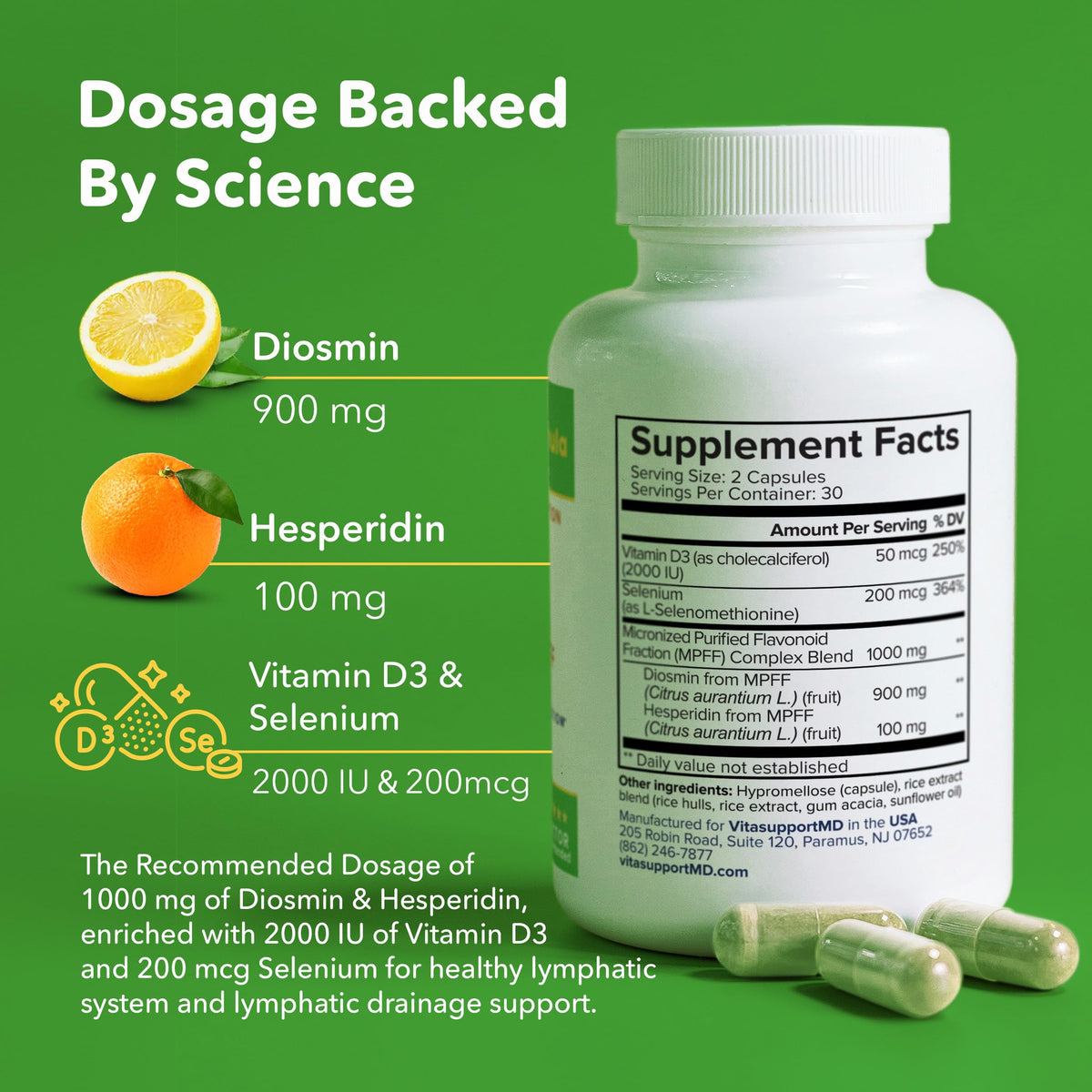 VITASUPPORTMD Lymphatic Formula Diosmin Hesperidin 1000mg - 60 Capsules - image 3