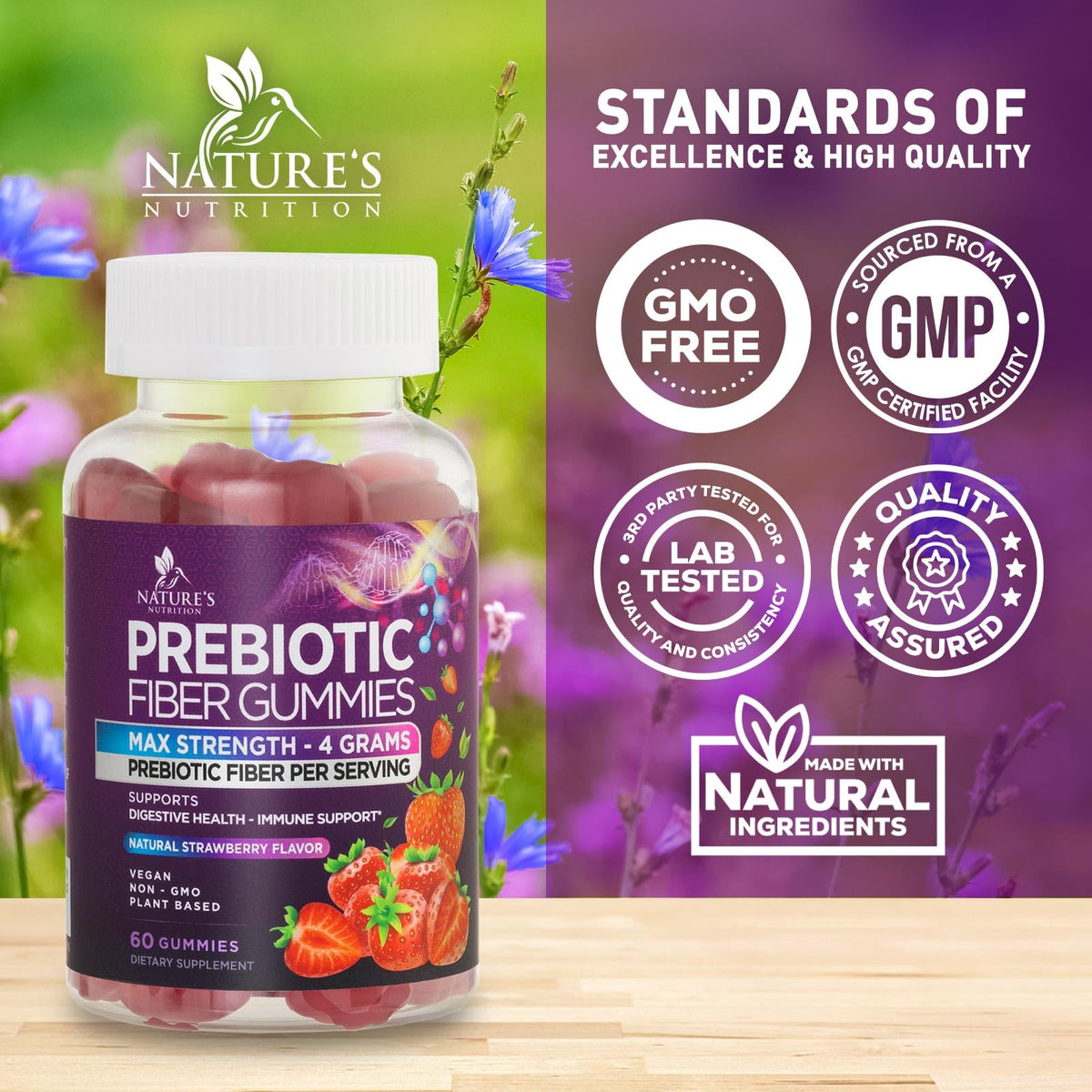 Nature's Nutrition Fiber Gummies 4g - Premium Prebiotic Plant Based