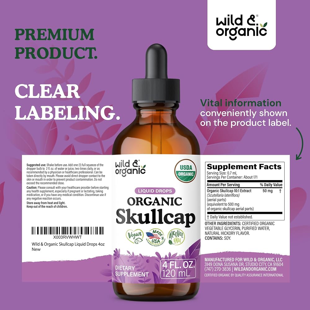 Wild & Organic Skullcap Herb Tincture for Mood - 4 fl oz - image 9
