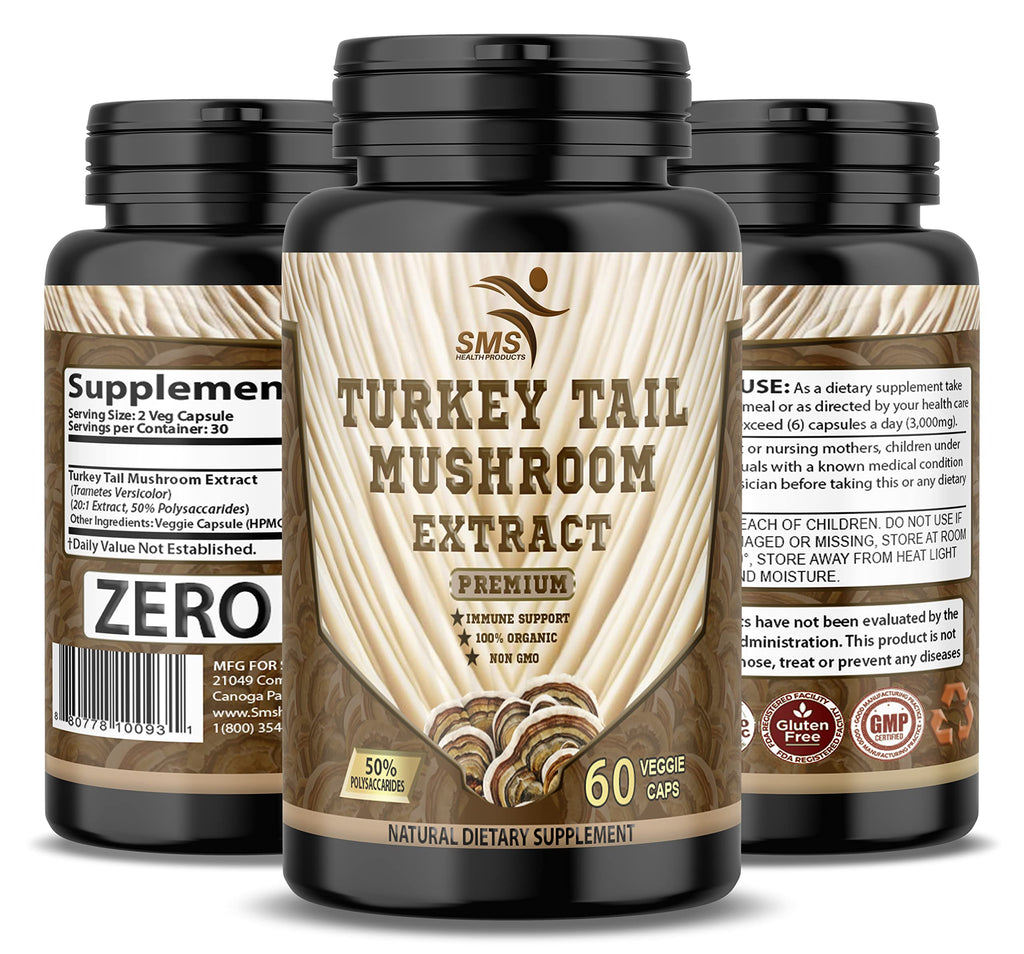 SMSHEALTHPRODUCTS Turkey Tail Mushroom 50% Extract - 60 Vegetarian Capsules - image 8