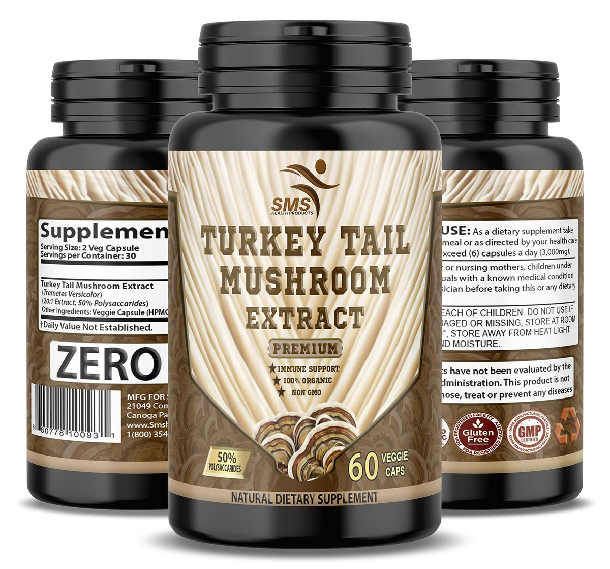SMSHEALTHPRODUCTS Turkey Tail Mushroom 50% Extract - 60 Vegetarian Capsules - image 8