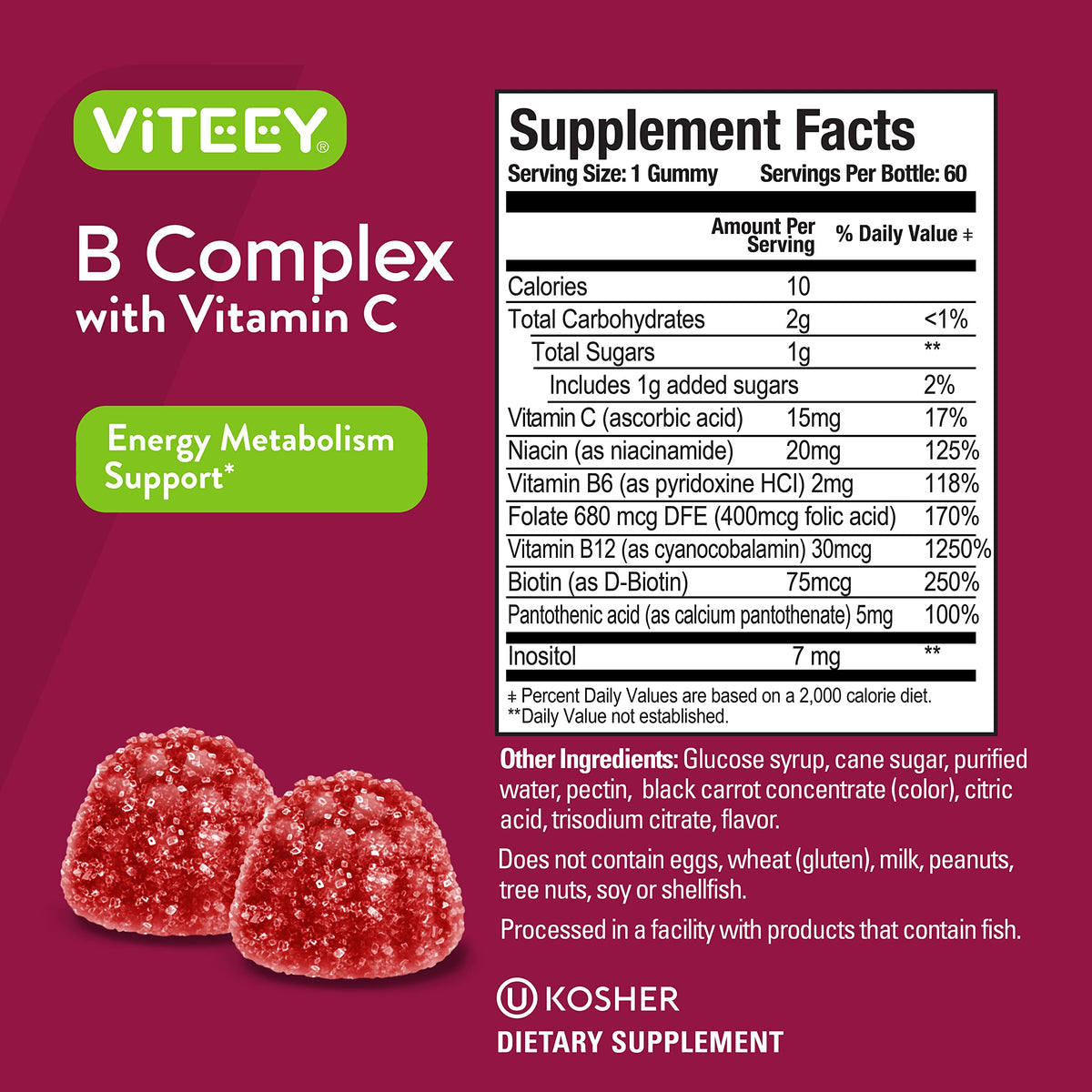Viteey Vitamin B Complex Gummies - Vitamin C - Vitamin B6 - Vitamin