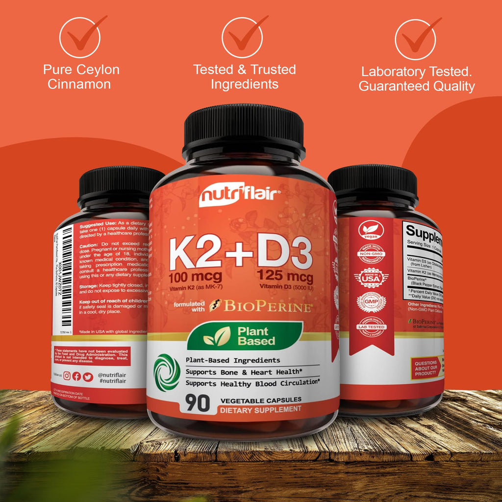 NutriFlair Vitamin D3 + K2 5000 IU Plant-Based - 90 Capsules - image 5