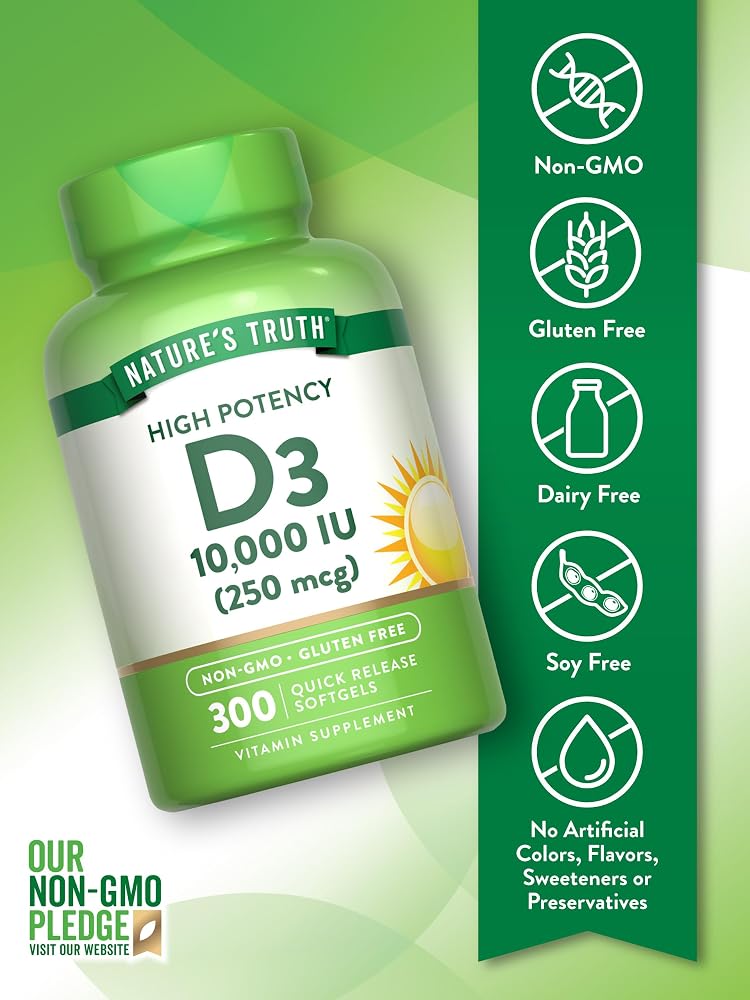 Nature's Truth Vitamin D3 10000 IU Softgels - 300 Count - image 3