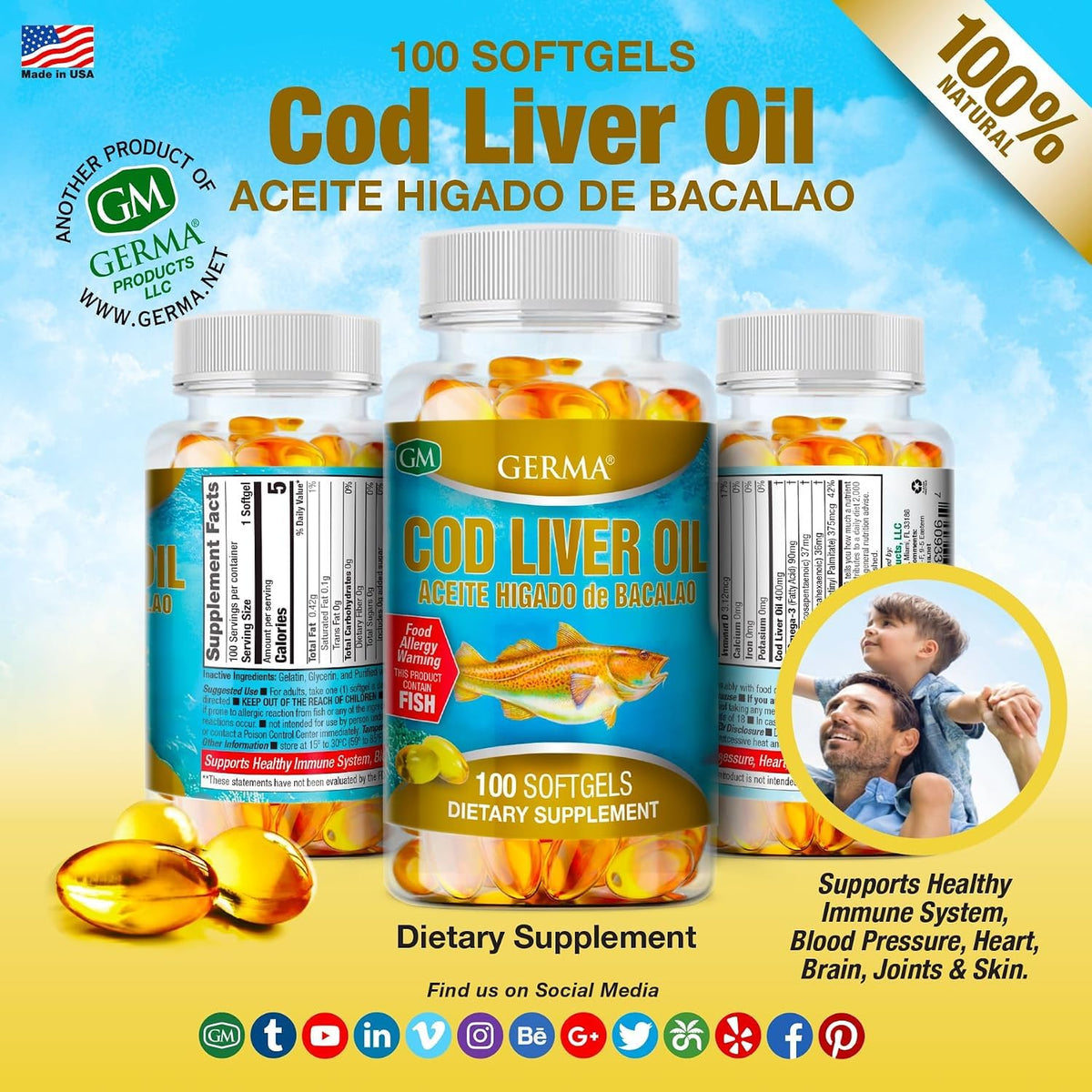 Germa Cod Liver Oil Softgels - 200 Count (2 x 100) - image 7