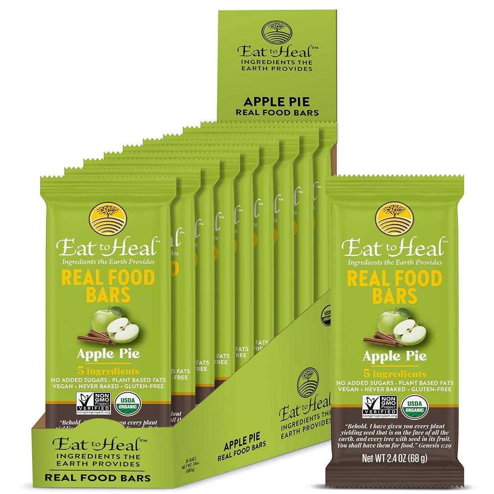 EatToHeal Apple Pie Real Food Bar Organic Dates & Oats - 10 Pack