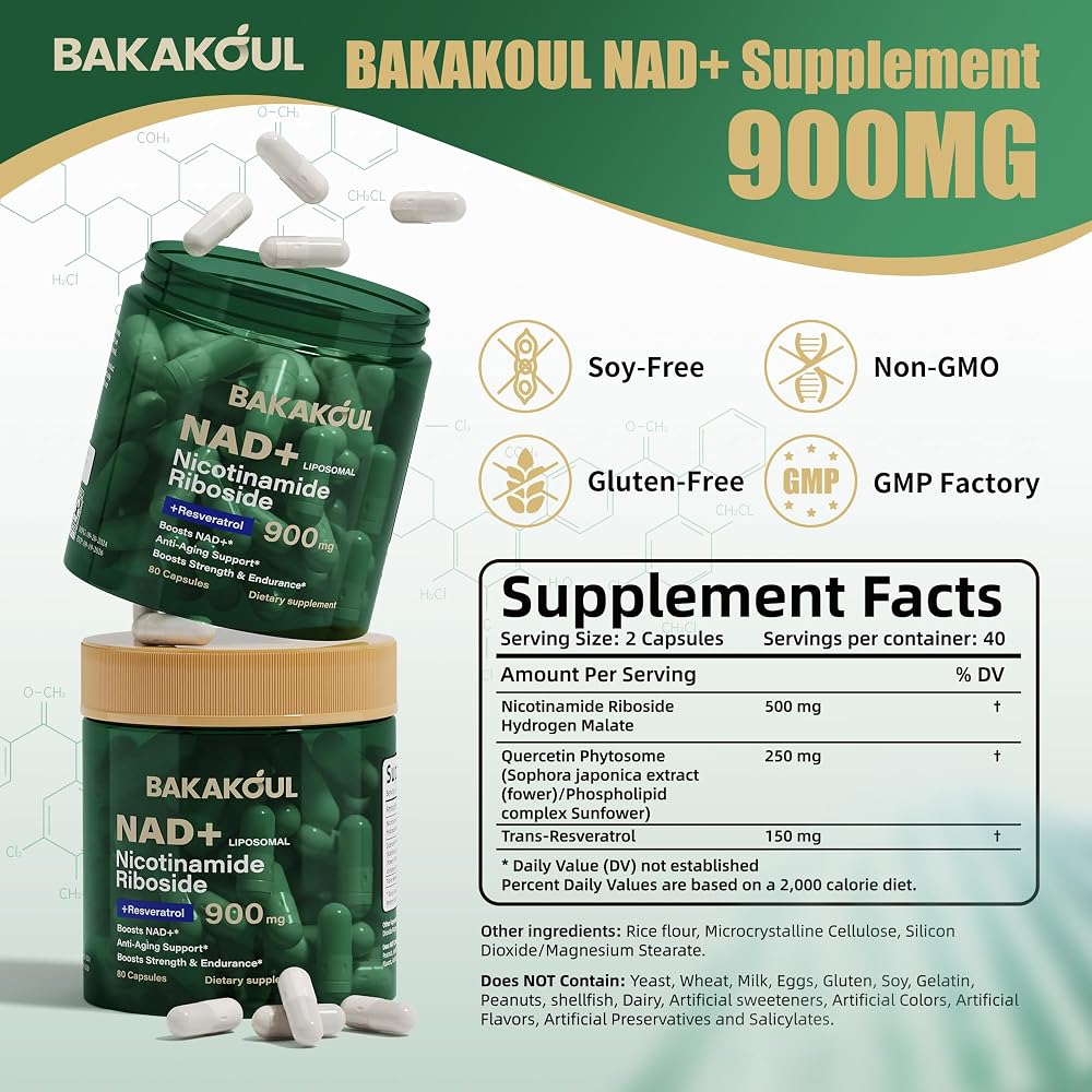 BAKAKOUL NAD Supplement with Resveratrol - 80 Capsules - image 2