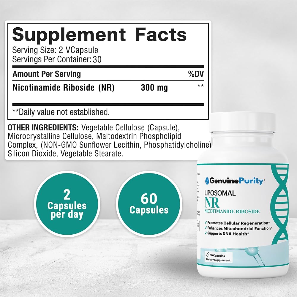 GenuinePurity Liposomal NR 300mg Nicotinamide Riboside - 60 Capsules - image 2