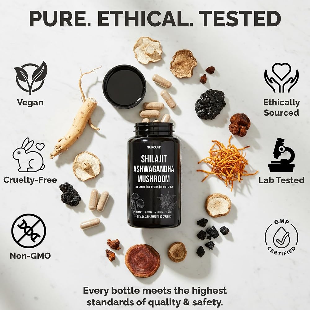 NuroJit Shilajit Ashwagandha Mushroom Capsules - 60 Capsules - image 4