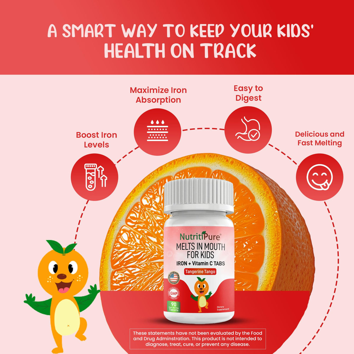 NutritiPure Iron 65 mg with Vitamin C 270 mg - Tablet in Orange Flavor