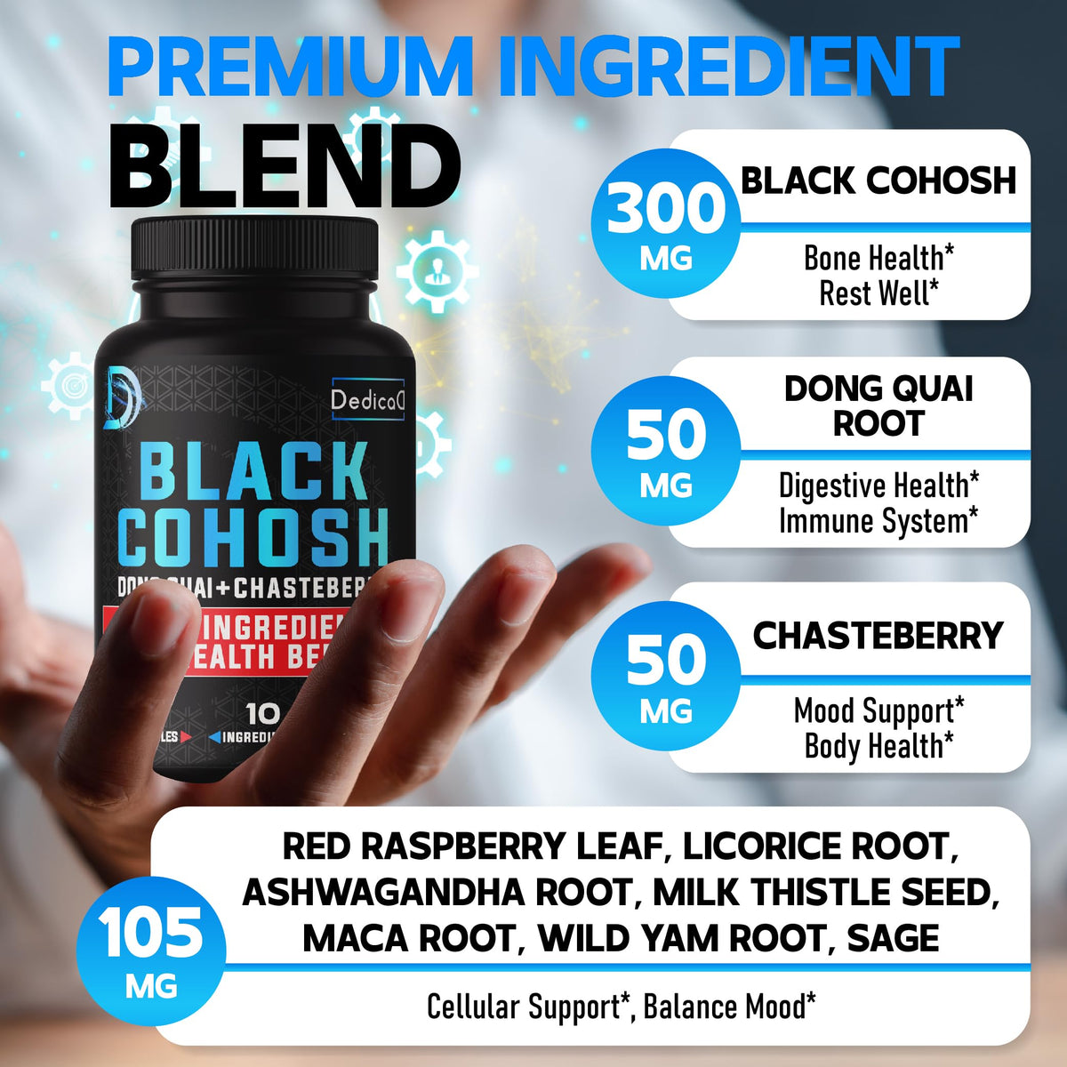 DEDICAD 12in1 Black Cohosh for Menopause Support Supplement