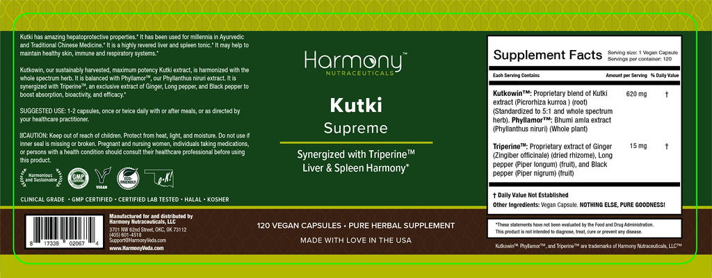 Harmony Nutraceuticals Kutki Supreme Ayurvedic Capsules - 120 Vegan Organic - image 7