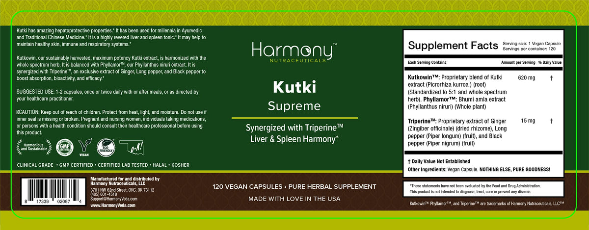 Harmony Nutraceuticals Kutki Supreme Ayurvedic Capsules - 120 Vegan Organic - image 7