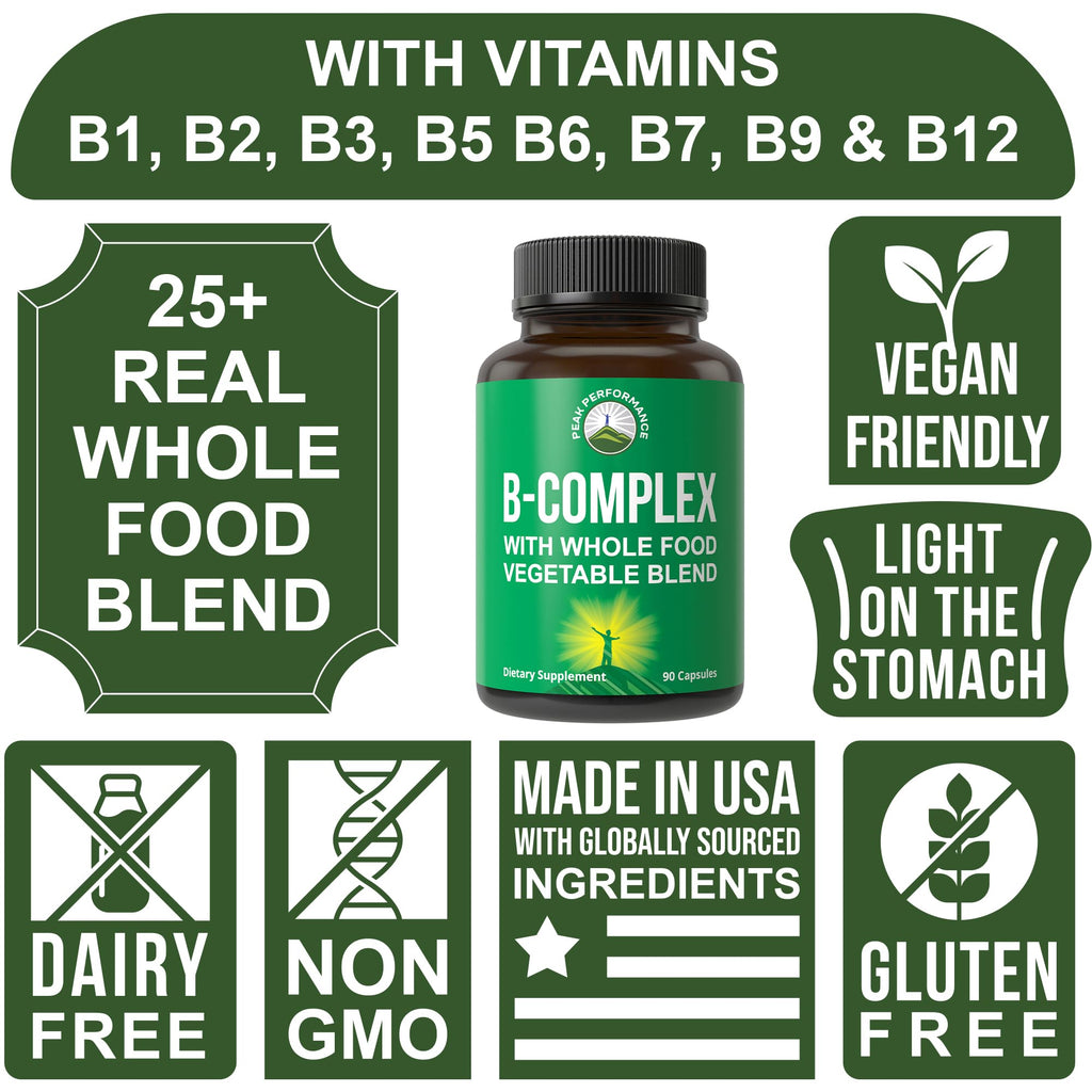 Peak Performance Vegan B-Complex Vitamin Supplements - 90 Capsules - image 3
