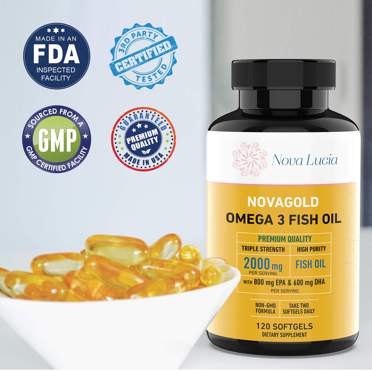 Nova Lucia Omega 3 Fish Oil 2000mg EPA DHA - 120 Softgels - image 7