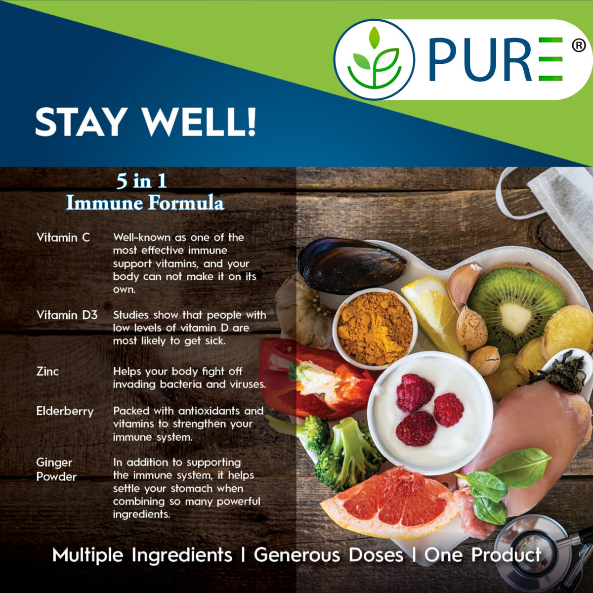 PURE 5 in 1 Immune Formula - 120 Vegetarian Capsules - image 5