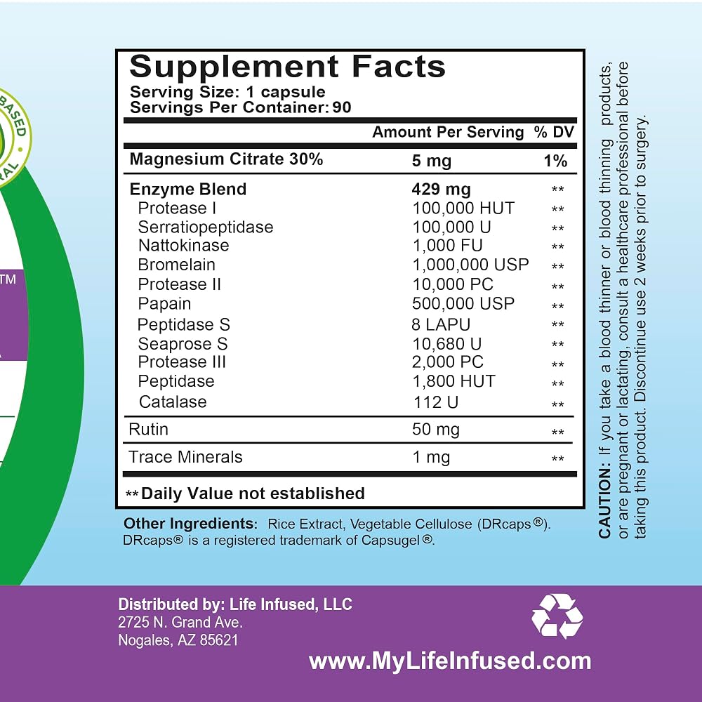 Life Infused Metabolic Serrapeptase Enzymes - 90 Capsules - image 8