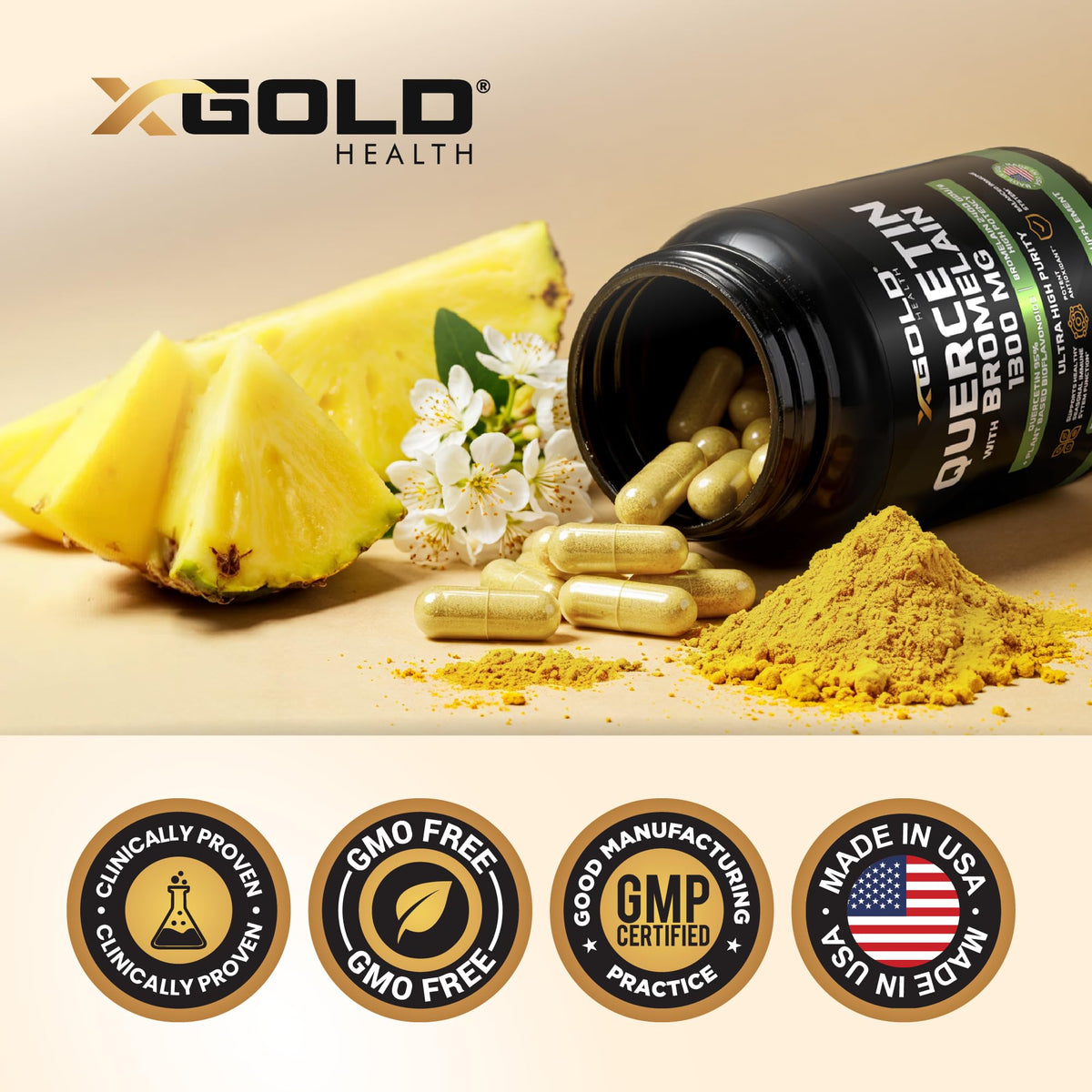 X Gold Health Quercetin with Bromelain 1300 mg - 120 Vegetarian Capsules - image 6