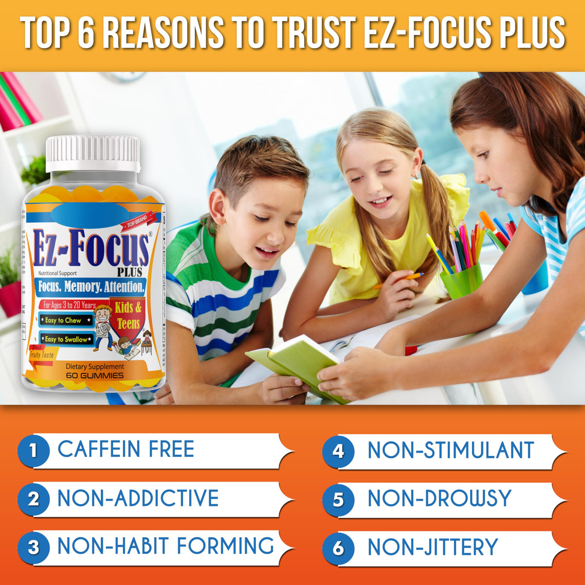 Ez-Focus Plus Brain Booster Omega-3 Kids Cognitive Support - 60 Softgels - image 4