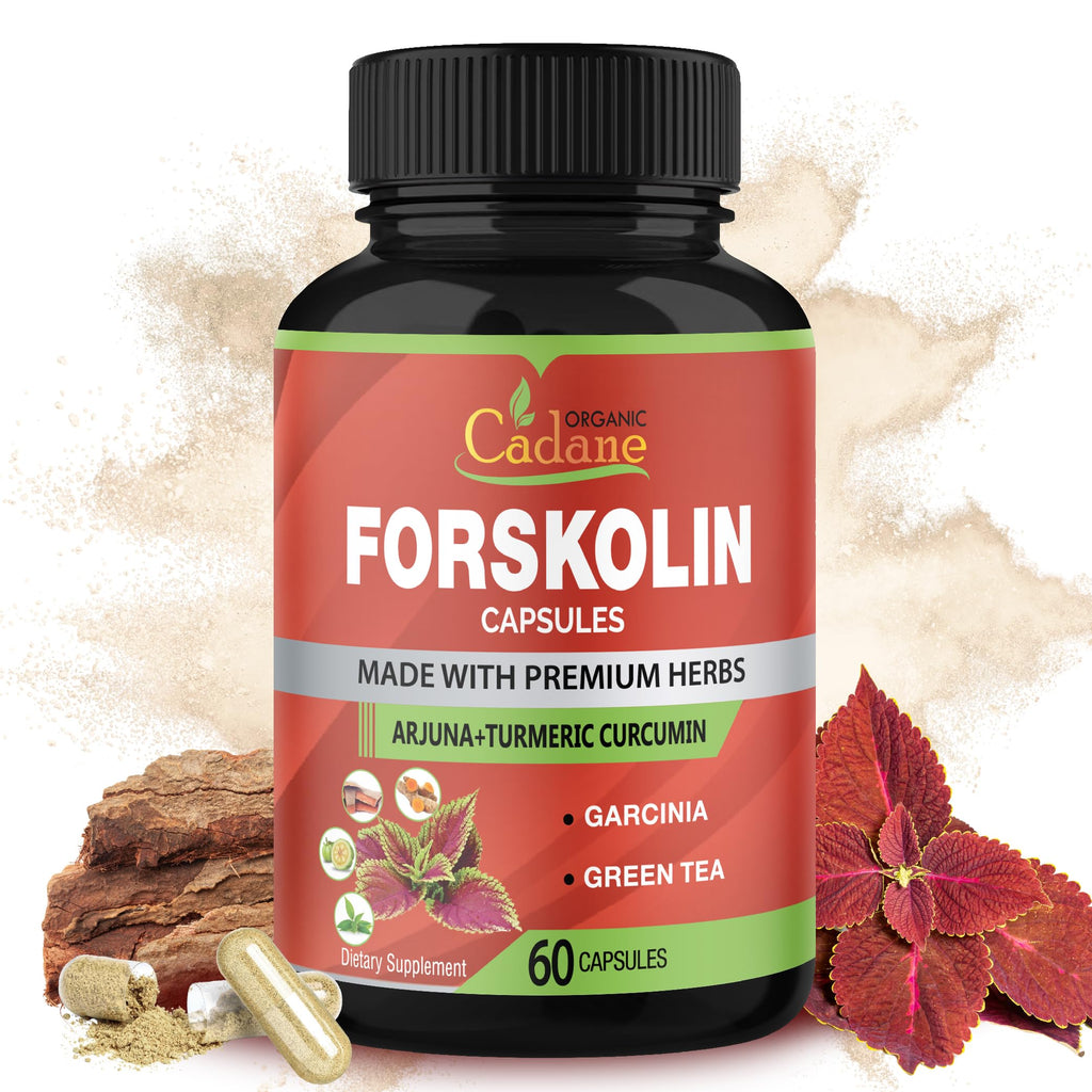 Organic Cadane Forskolin Supplements with Turmeric & Green Tea - 60 Capsules