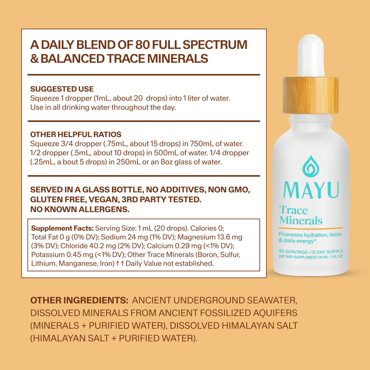 MAYU Trace Mineral Drops - 80+ Full-Spectrum Ionic Minerals for Water