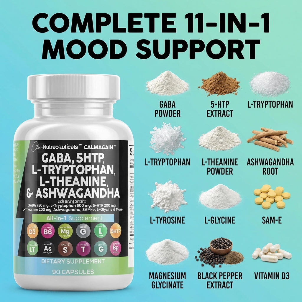 Clean Nutraceuticals GABA 750mg 5-HTP 200mg Mood Support - 90 Capsules - image 4