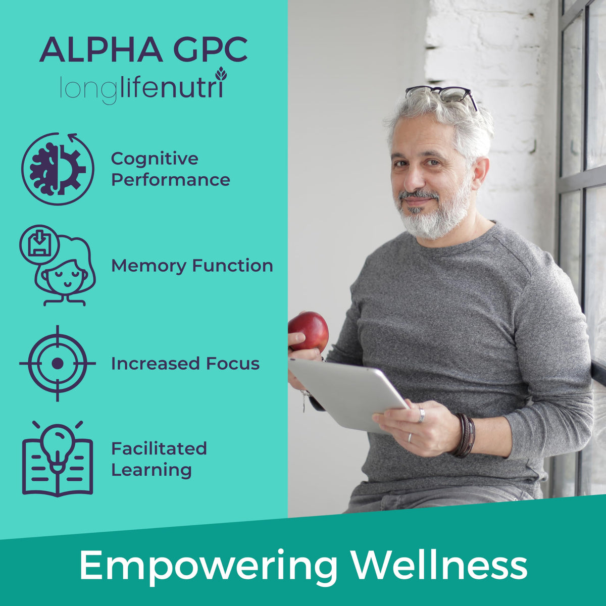 LongLifeNutri Alpha GPC Choline 600mg - 180 Vegetarian Capsules - image 4