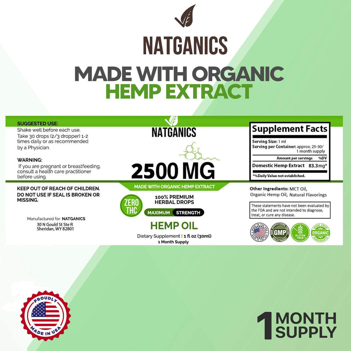 Natganics Organic Hemp Oil 1000mg - Ultra Premium Hemp Oil Drops