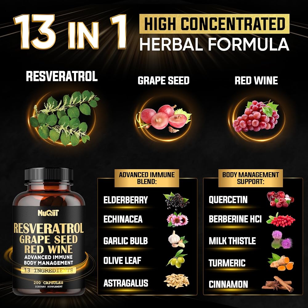 NUQIIT Trans Resveratrol Supplement with Red Wine Extract - 200 Capsules - image 3