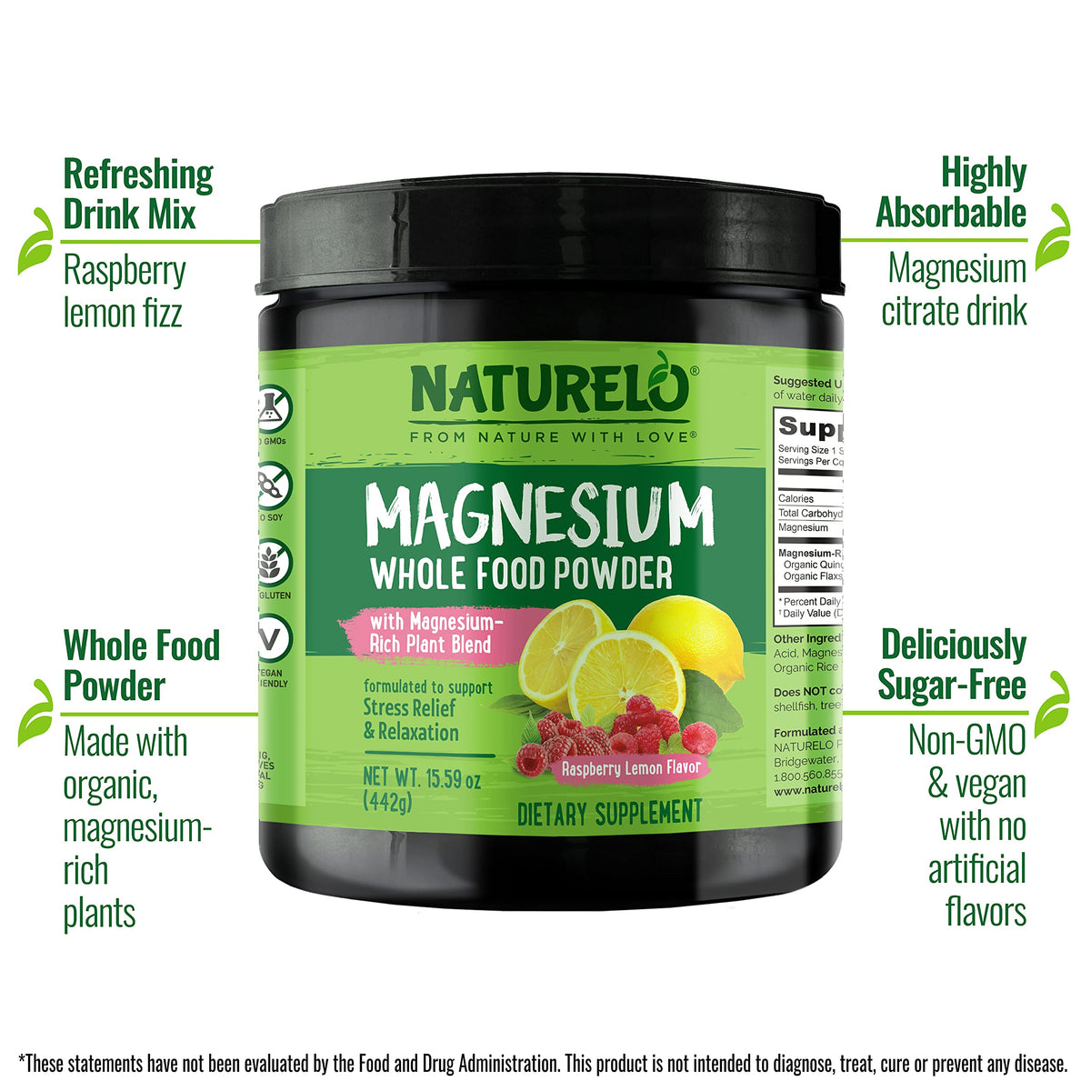 NATURELO Magnesium Citrate Powder for Stress Relief - 15.5 oz - image 2