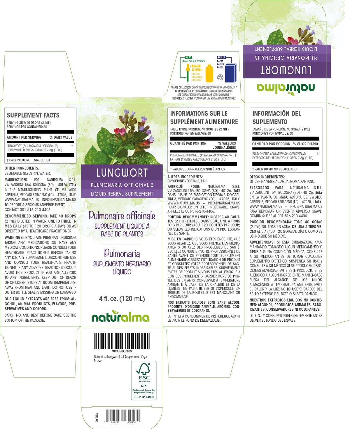 Naturalma Lungwort Herb Liquid Extract Tincture - 4 fl oz - image 2