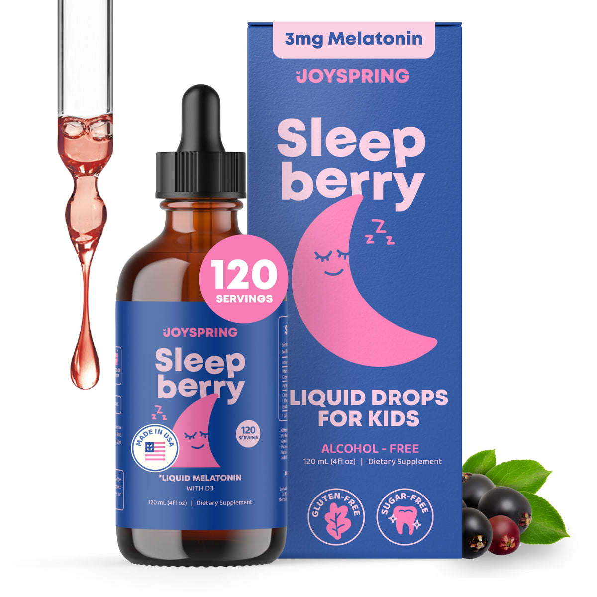 JoySpring SleepBerry Kids Melatonin 3mg Drops - 120 Servings