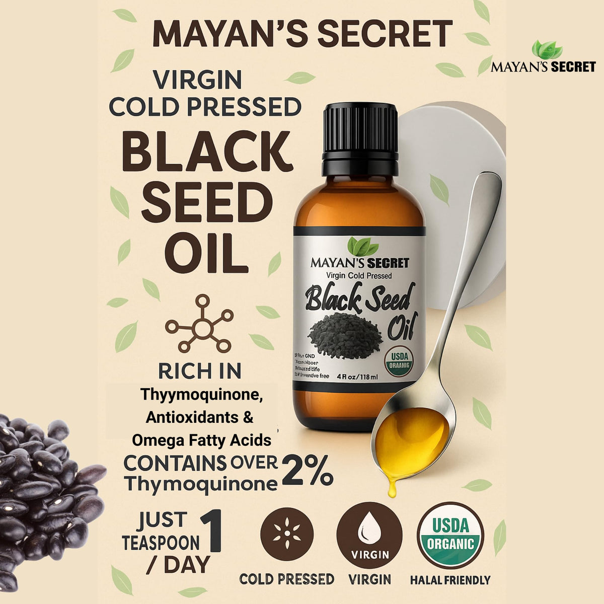 Mayan's Secret Black Cumin Seed Oil Organic for Skin & Hair - 4 Fl Oz - image 2
