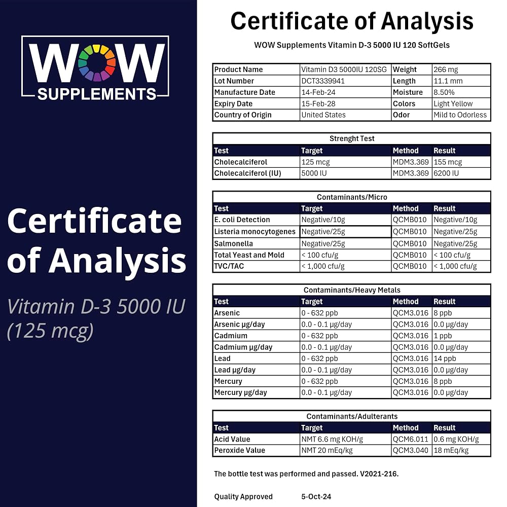 WOW Supplements Vitamin D3 5000 IU Softgels - 120 Count - image 8
