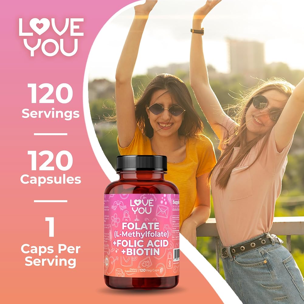 Love You Folate L-Methylfolate + Biotin 10,000 mcg - 120 Vegan Capsules - image 7
