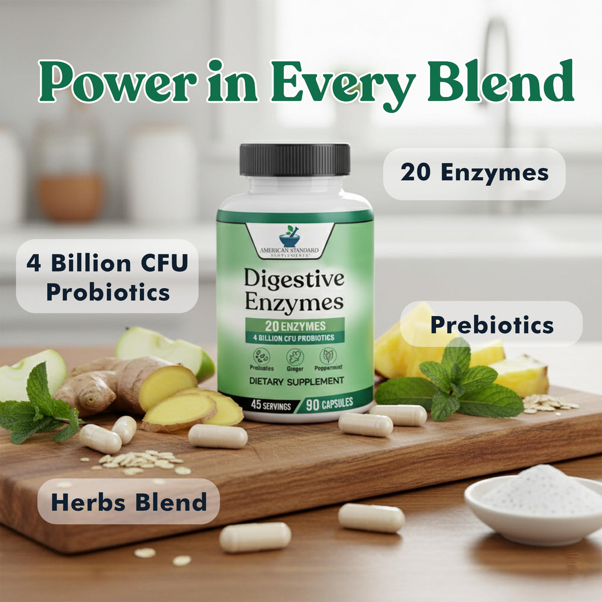 American Standard Supplements Digestive Enzymes Plus Probiotics - 90 Capsules - image 3